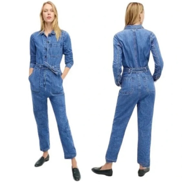 Point Sur J. Crew Denim Full Length Utility Boiler Suit Medium Blue 4 NWOT - Picture 1 of 7